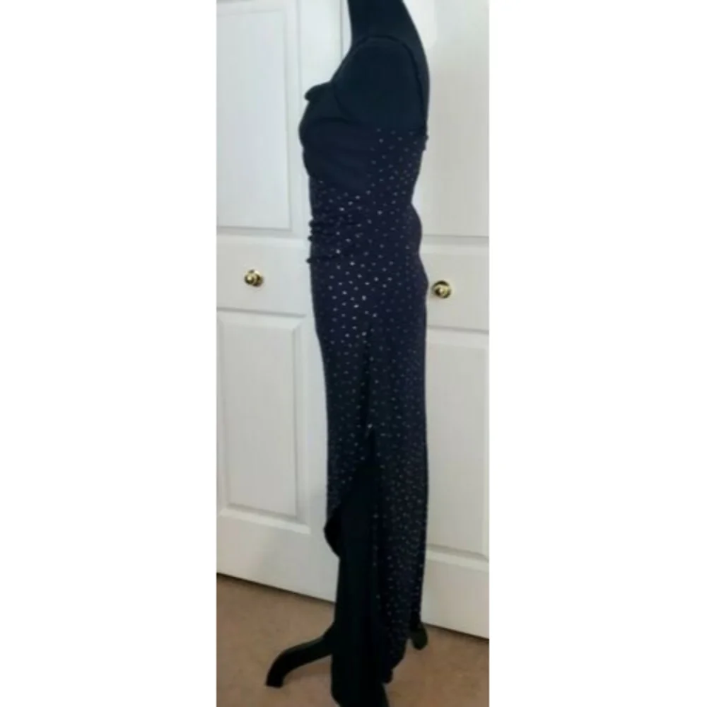 TOWER Ladies Evening Black Stretch Purple Glitter Layered Mesh Jumpsuit Sz M